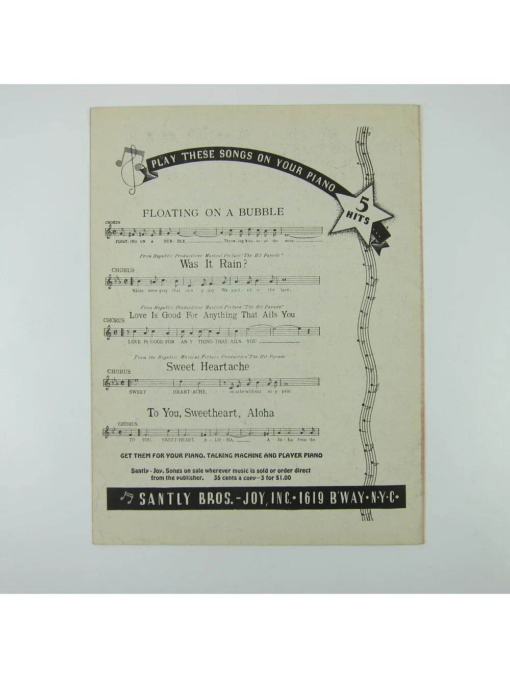 Sheet Music Was It Rain The Hit Parade Frances Langford Phil Regan Vintage 1937